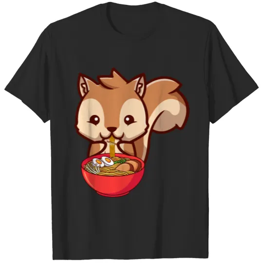 Squirrel Eating Ramen Cute Kawaii Noodles Anime T-shirt