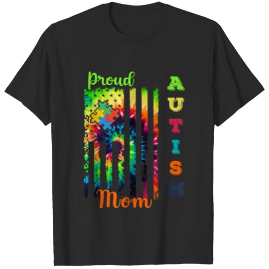 Discover Proud Autism Mom Tie Dye Flag Autism Awareness T-shirt