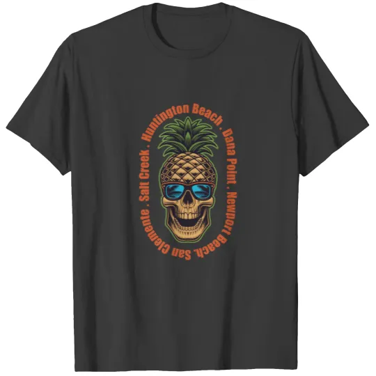 Orange County Surf Pineapple Skull Goth Hippie T-shirt