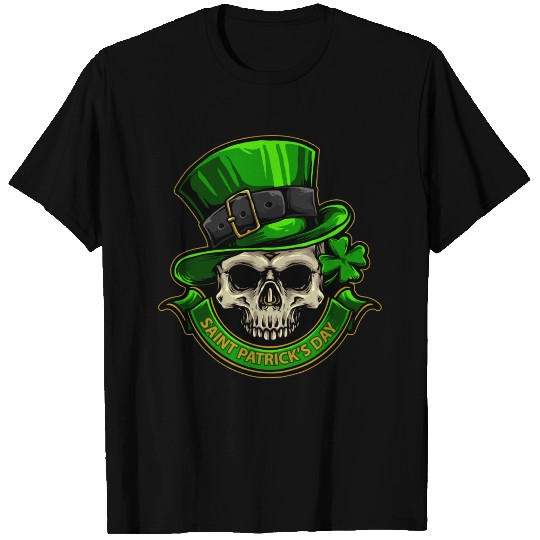 Saint Patrick'S Day Skull And Clover Illustration T-shirt