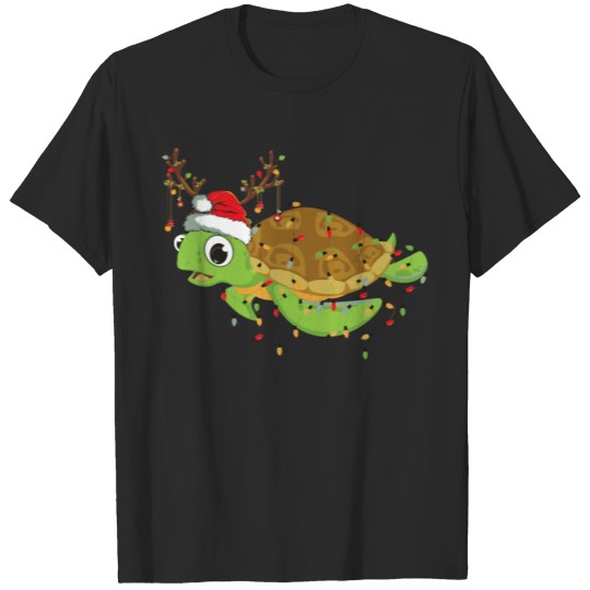 Discover Sea Turtle Christmas Lights Funny Santa Hat Merry T-shirt