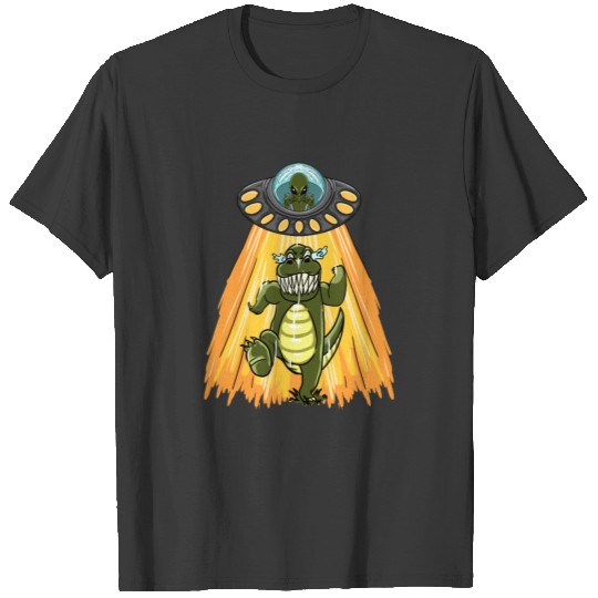 Alien UFO T-Rex Abduction Forest T-shirt