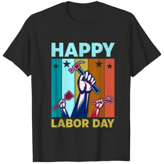 Discover Happy labor day retro sunset hands with tools T-shirt