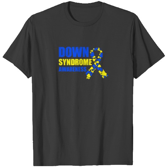 Down Syndrome Awareness Blue Yellow Color Hearts T-shirt
