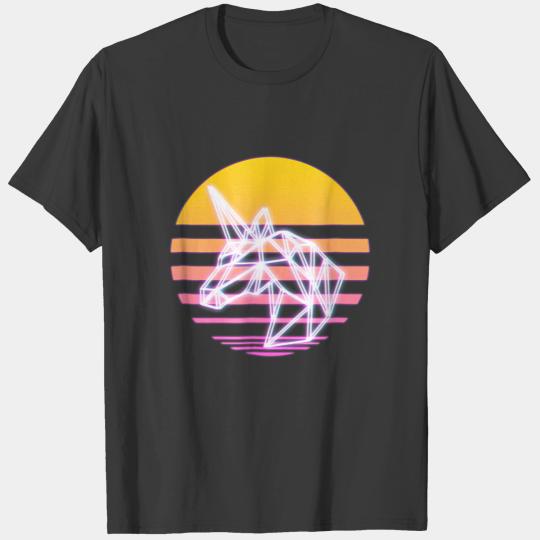 80s Retro Neon Sign Poly Geometric Unicorn Tshirt T-shirt