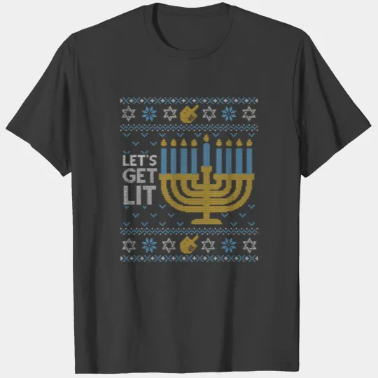 Funny Ugly Hanukkah Sweater Lets Get Lit Drinking T-shirt