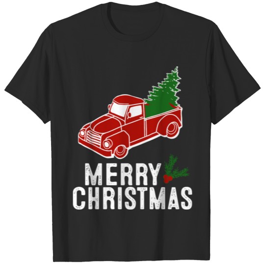 Vintage Cute Red Truck With Christmas Tree Gift Te T-shirt