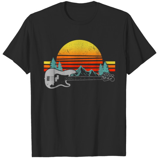 Discover Bass Guitar Vintage Mountains Funny Bass Player T-shirt