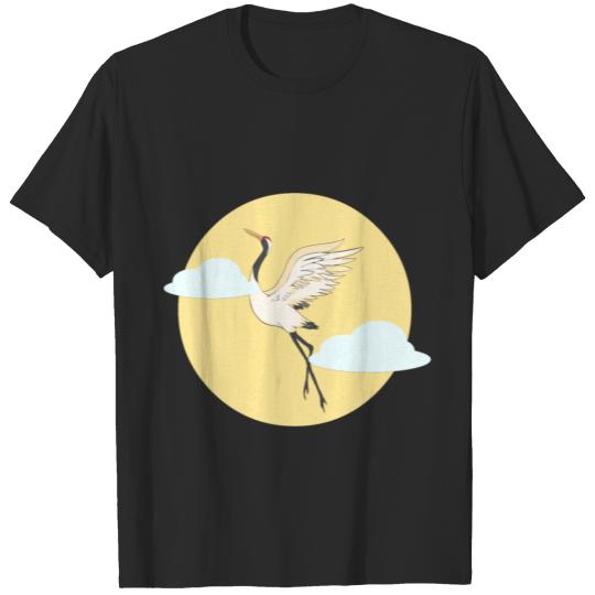 Discover Crane Stork Sun Sky Bird Watching Japanese T-shirt