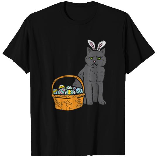 Black Cat Bunny Ears Eggs Basket Easter Pet Lover T-shirt