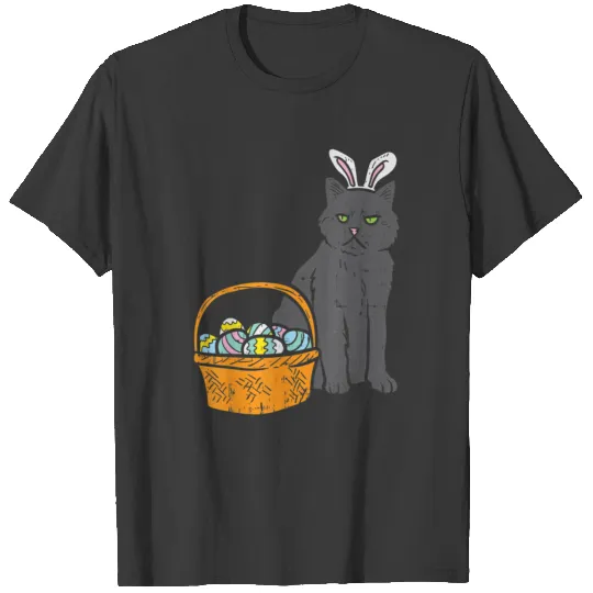 Black Cat Bunny Ears Eggs Basket Easter Pet Lover T-shirt