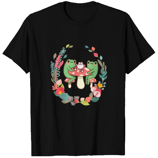Frogs Drinking Tea Mushroom T-shirt