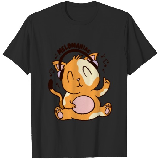 Discover Cat with Headphones Cartoon T-shirt