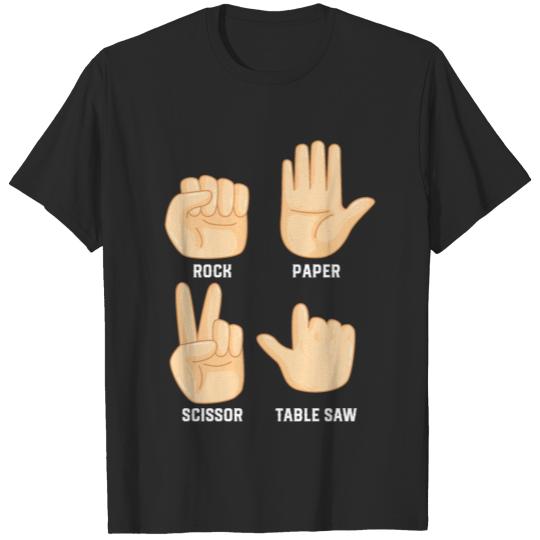 Discover Rock Paper Scissor Table Saw Carpenter Woodworker T-shirt