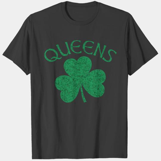 Queens Nyc Irish Shamrock Distressed Kelly Green P T-shirt