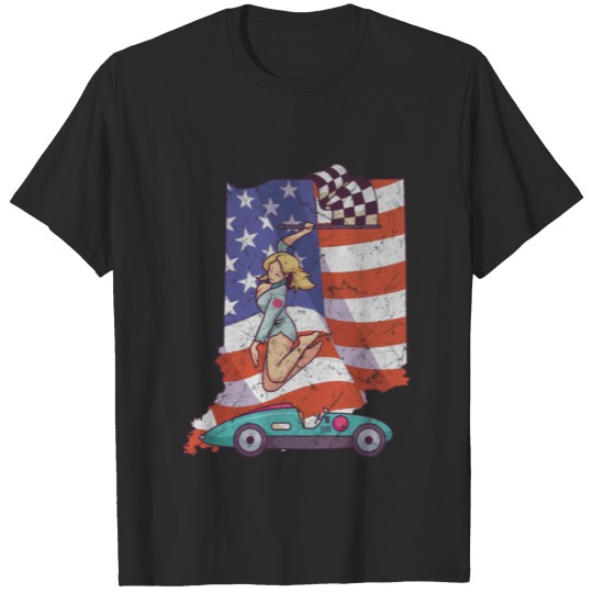 Discover racer race car indiana indianapolis american flag T-shirt