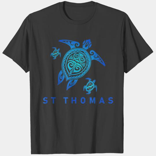 St Thomas Virgin Islands T Sea Blue Tribal Turtle T-shirt