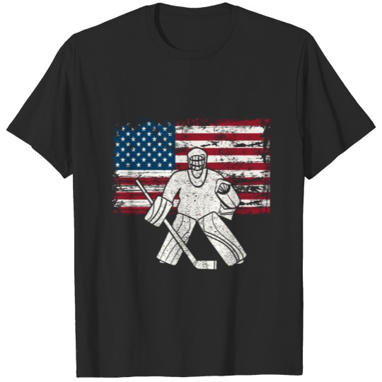 Discover Vintage Usa American Flag Ice Hockey Goalie Winter T-shirt