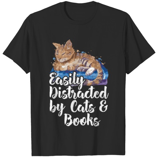 Discover Easily Distracted by Cats And Books T-shirt