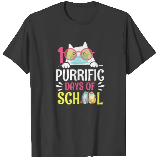 Cat Masks Funny 100 Days of School Teacher T-shirt