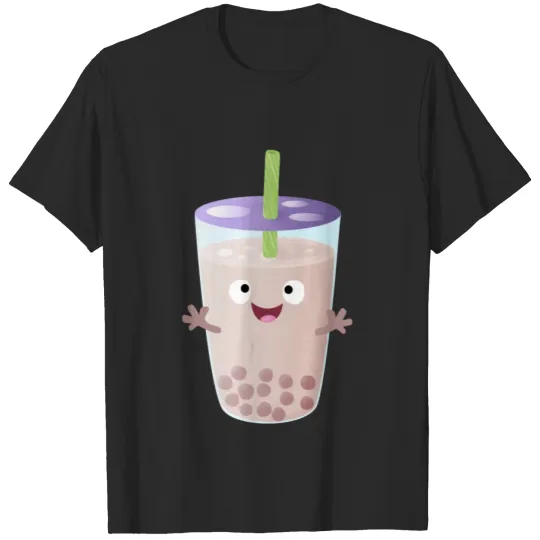 Cute happy bubble tea boba cartoon character T-shirt