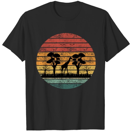 Discover Vintage Giraffe Silhouette Sunset Retro Color Sun T-shirt