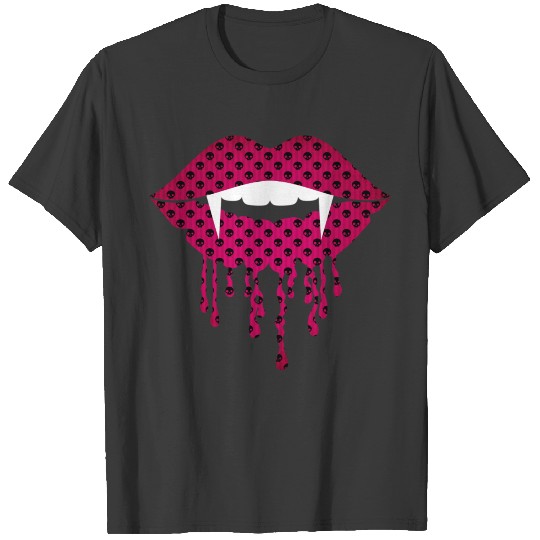 Discover Burgundy Skullsvampire Fangs Drip Lips Gothic Hall T-shirt