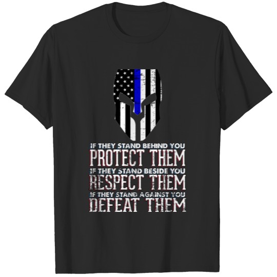 Discover American Warrior Spartan Helmet I Thin Blue Line T-shirt