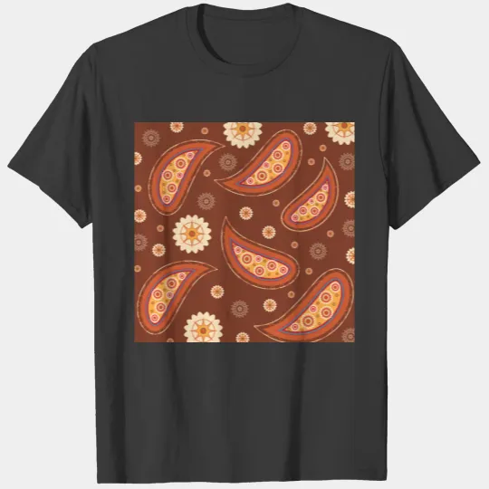 Paisley Flowers Texture Pattern, Seamless Print T-shirt