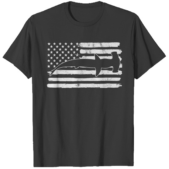 Hammerhead Shark Usa Flag 4Th Of July Fourth Vinta T-shirt