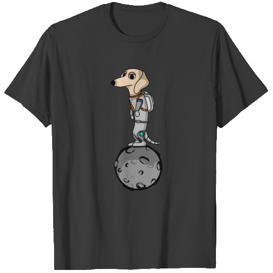 Skinny cartoon dog astronaut in galaxy T-shirt