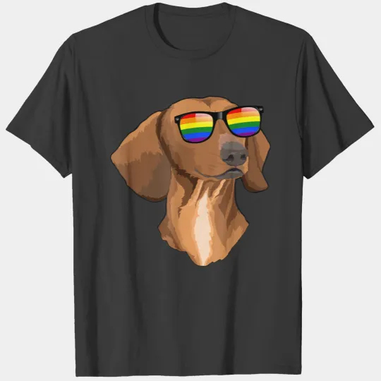 Dachshund Face Rainbow Sunglasses Gay Pride LGBT T-shirt
