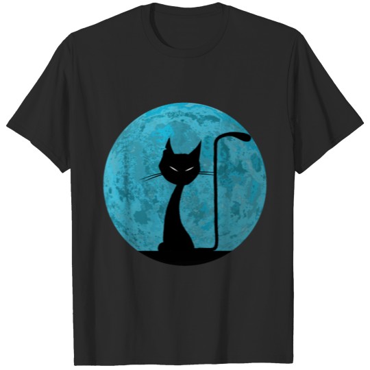 CREEPY HALLOWEEN CAT IN FRONT OF THE MOON, FUNNY T-shirt