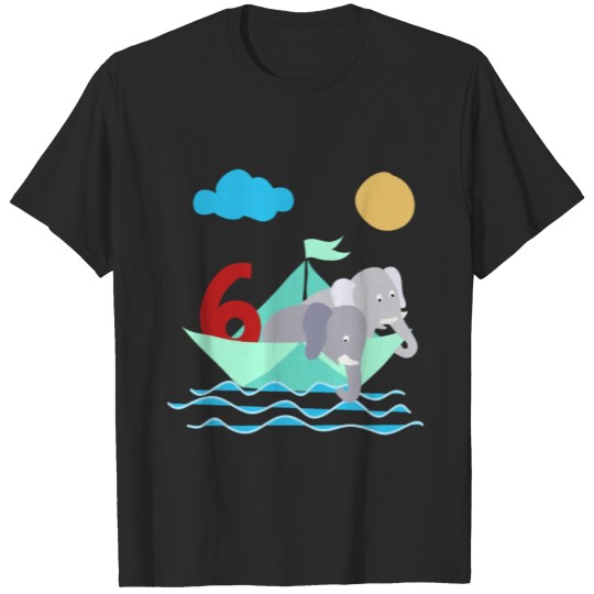 Elephants In Paper Boat Sea 6 Years Birthday T-shirt