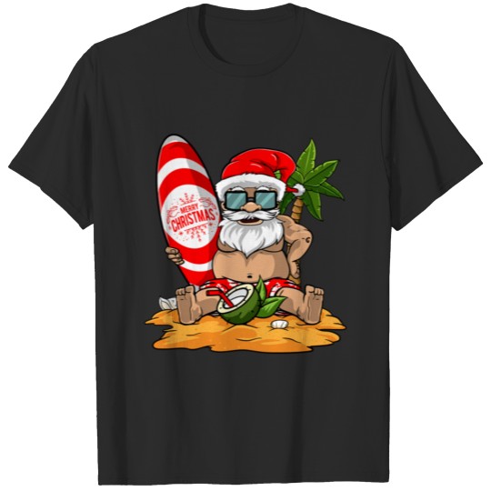 christmas in summer santa hawaiian beach surfing T-shirt