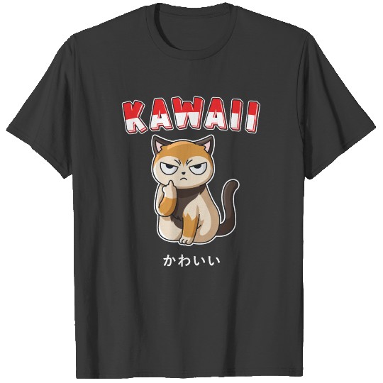 Kawaii Cat Middle Finger Japan Anime Fans T-shirt