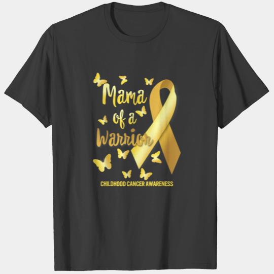 Mama of Warrior Childhood Cancer awareness Gold Ri T-shirt