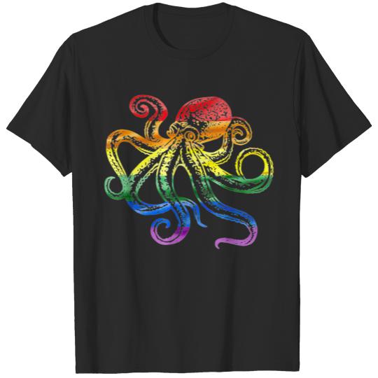 Discover Rainbow Octopus Colorful Pride Squid T-shirt