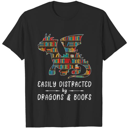 Discover Easily Distracted by Dragon and Book T-shirt