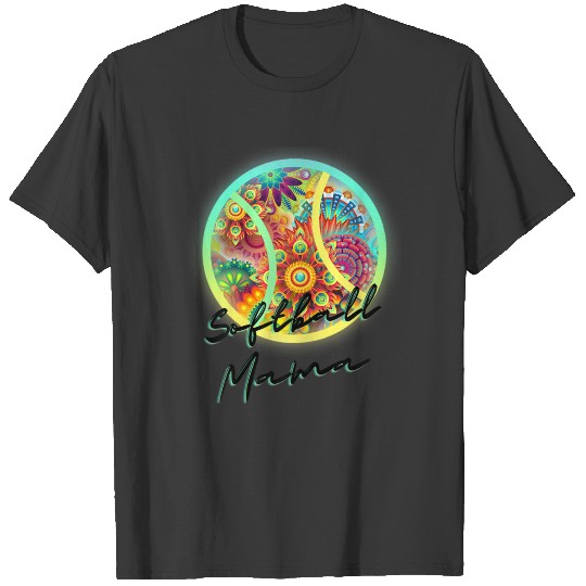 Womens Softball Mama Psychedelic Mom Baseball T-shirt