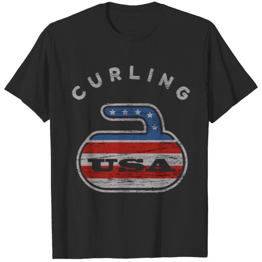 Discover Vintage Curling Stone Usa Red White And Blue Gift T-shirt
