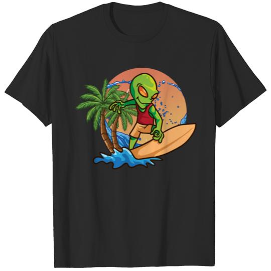 Alien Surfer Humans Exist Surf board T-shirt