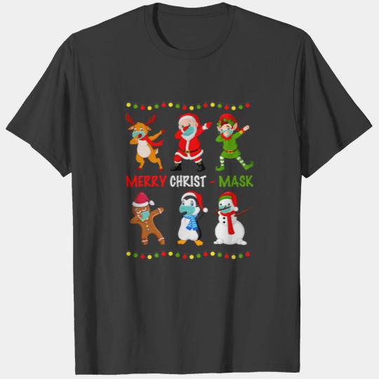 Dabbing Santa Friends Wear Mask Merry Christmas Qu T-shirt
