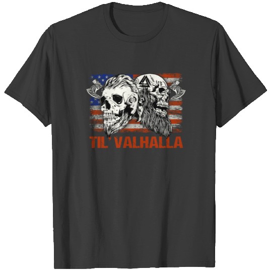 Viking US Flag, Til Valhalla, Odin NOrse Man T-shirt