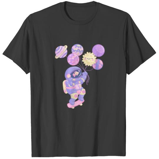 Kawaii astronaut with planet balloons T-shirt