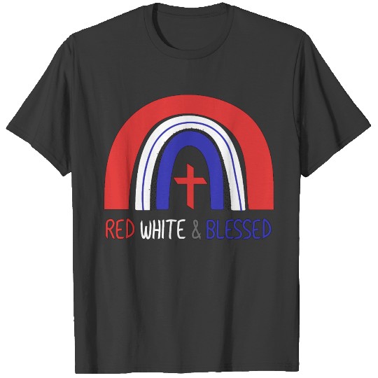 Red Whit & Blessed Christian Rainbow Design T-shirt
