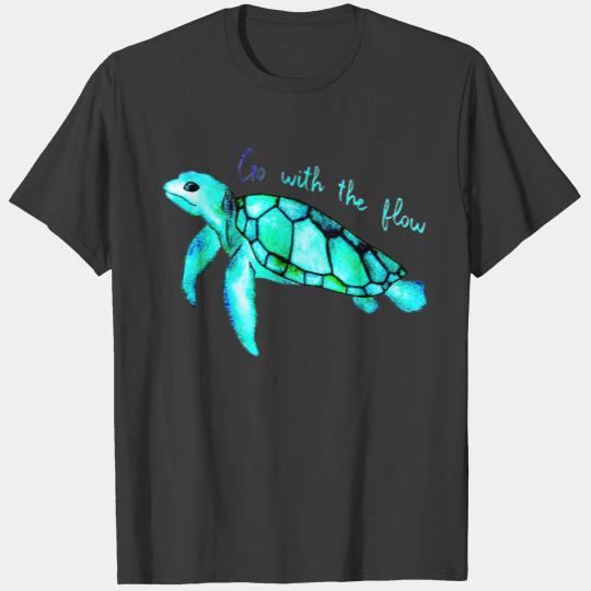 Green Turtle With Flow Go Dad Mom Boy Girl T-shirt