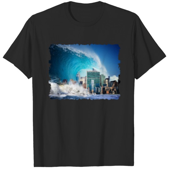Discover wave giant wave tsunami city destruction broken T-shirt