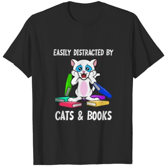 Discover Distracted by Cats, Coffee and Books T-shirt