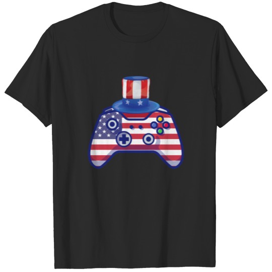 Discover Video Game 4th of July controller American flag T-shirt